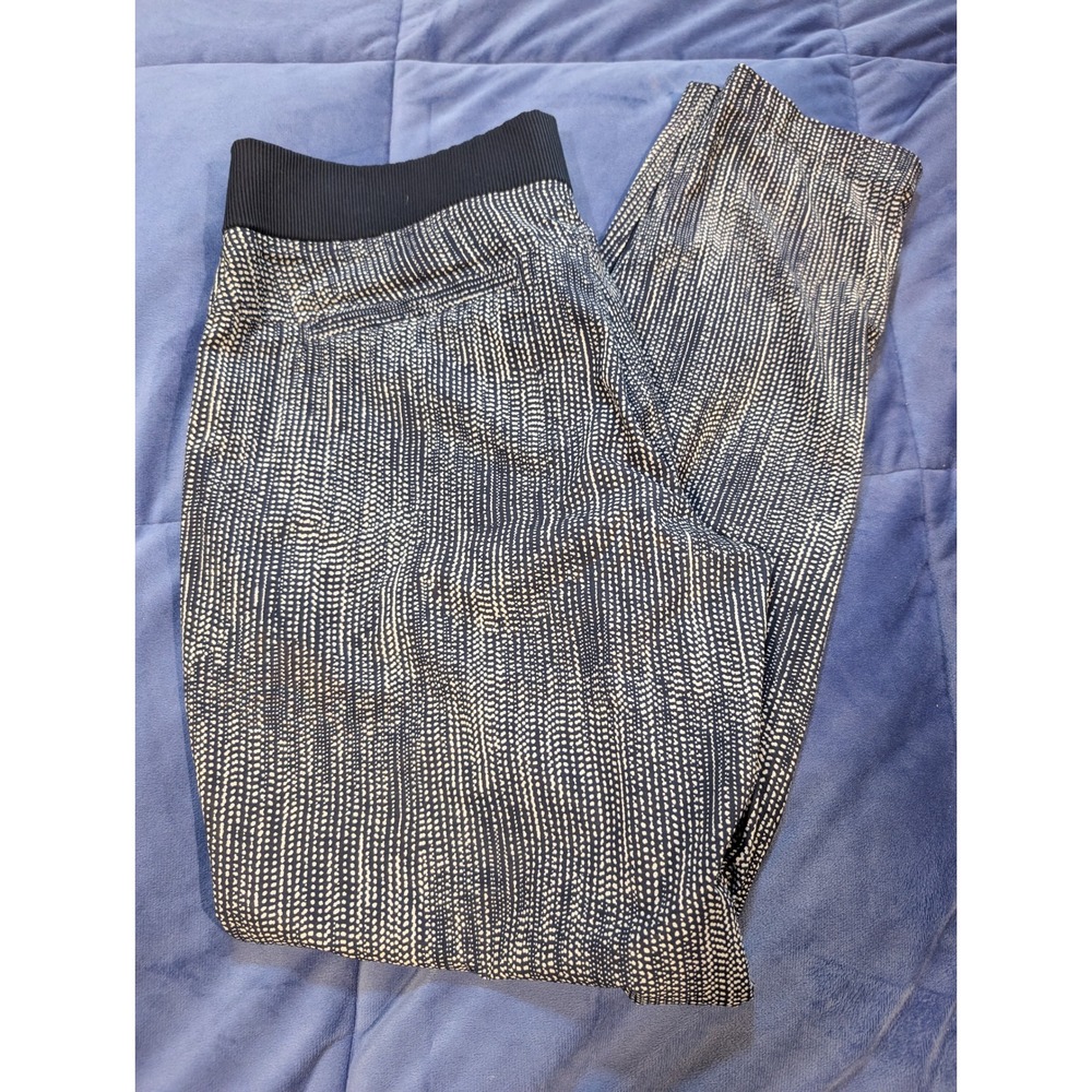 Athleta Midtown Jogger Pants Womens 4 Navy Blue White Batik Tapered Ribbed Waist